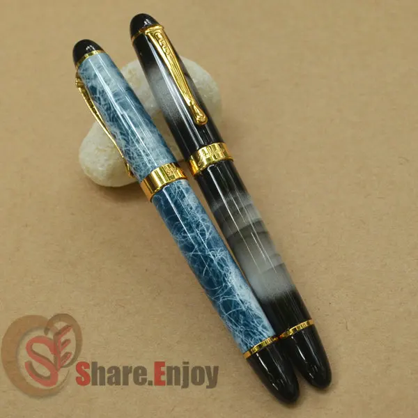 

FOUNTAIN PEN 2 PCS JINHAO X450 BLUE MARBLE VS WHITE CLOUDY ROLLER BALL PEN GOLDEN TRIM JINHAO 450