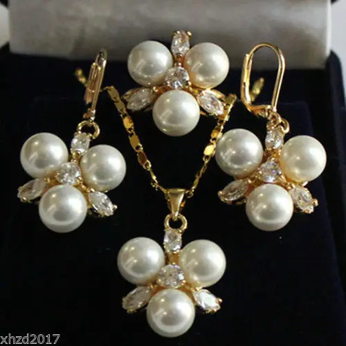 

HOT SELL - j00170 Charming Jewelry Real White Shell Pearl Pendant Earring Ring Set -Top quality free shipping