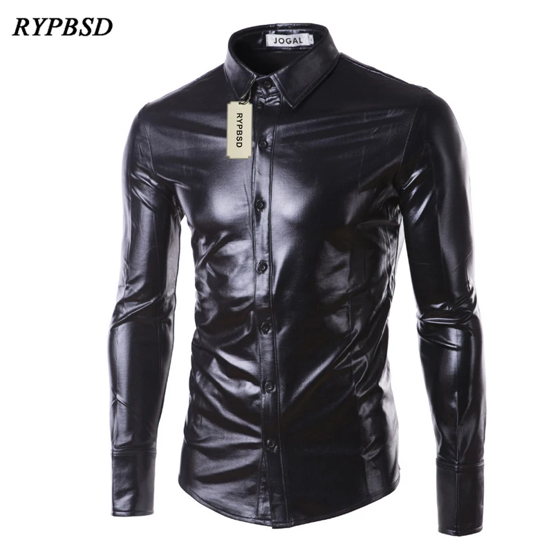 Koop Mannen Fashion Gold Man Overhemd Zilver Heldere Kleur Nachtclub Heldere Coating Cultiveren Moraal Man Bronzing Lange mouwen Shirt