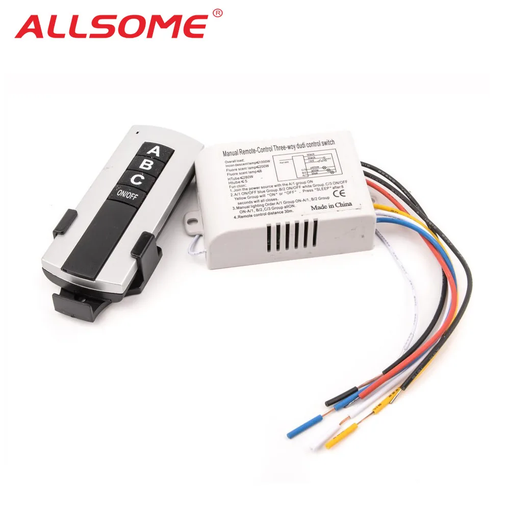  Allsome 220V 3 Channel Wireless Remote Control Switch Digital Remote Control Switch for Lamp & Ligh - 32707127785
