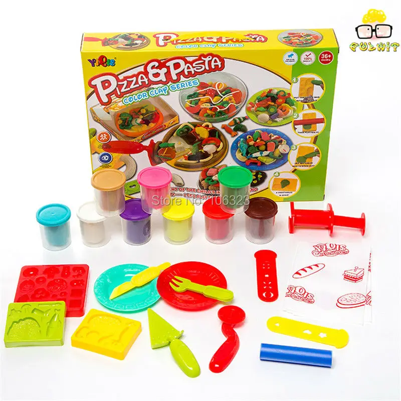 8 Colours Pizza & Pasta 3D DIY Model Plasticine Kid Handmade Educational Toys Creative Play Dough Environmental Plastic Clay | Игрушки и