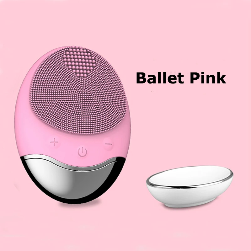 Звуковая Очищающая щетка для лица, силиконовая, водонепроницаемая, для очищения лица, бамбуковый уголь, косметический Массажер для кожи, для отшелушивания, против старения - Цвет: Ballet Pink