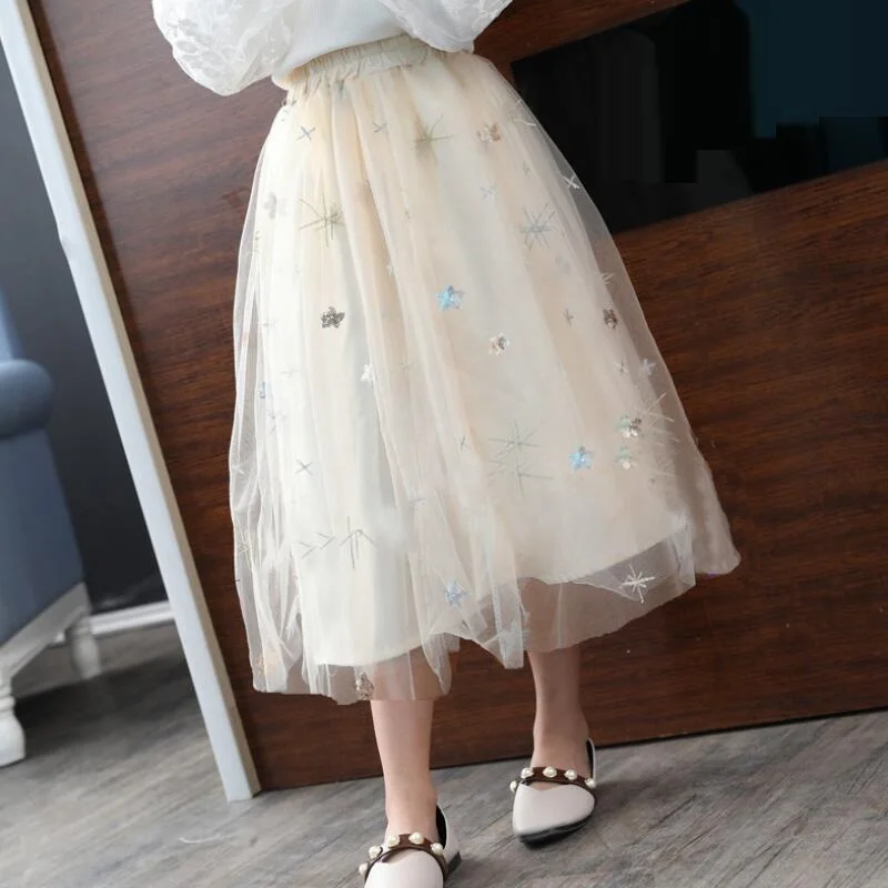 Юбки для маленьких девочек-подростков детская одежда с пентаграммой юбки-пачки для девочек пышная длинная юбка принцессы Детский костюм JW4485 - Цвет: beige tutu skirt