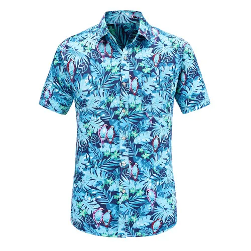 Мужская рубашка Dioufond с коротким рукавом, Гавайская Повседневная рубашка, мужская летняя рубашка с рисунком фламинго, Хлопковая мужская одежда, рубашки плюс размера - Цвет: JS049 PR001