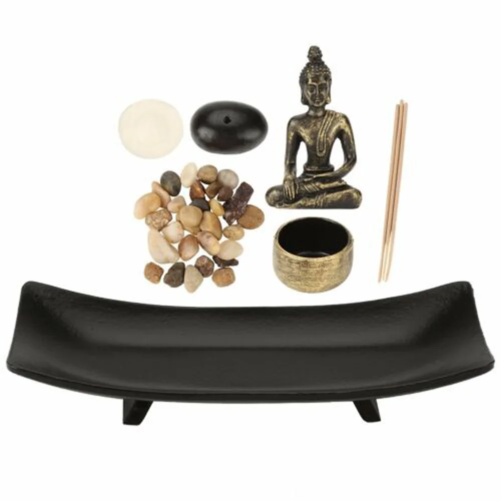 

Resin Buddha Figure Joss-Stick Incenses Candle Holder Sand Stone Ornament Set