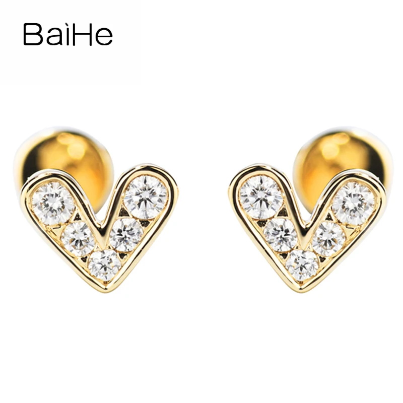 BAIHE Solid 14 K желтое золото 0.26ct H/SI натуральные Алмазы обручальные женские модные ювелирные изделия подарок серьги-гвоздики