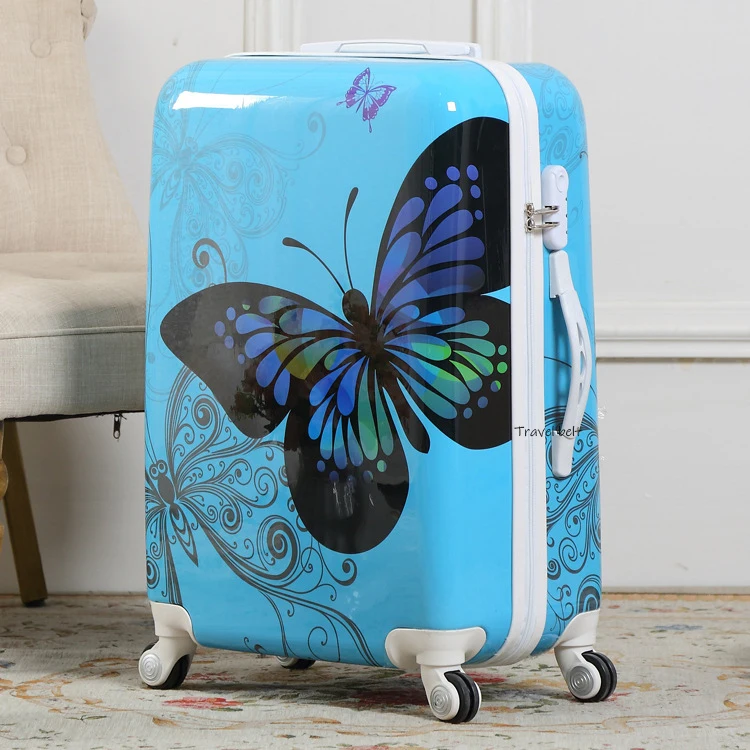 Travel Belt Fashion Women Retro butterfly 20/24/26 inch Rolling Luggage Spinner Men Travel Bags Suitcase Wheels