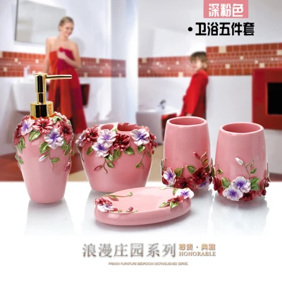 5 шт. набор аксессуаров для ванной комнаты с жемчужинами|toothbrush holder|resin bathroom