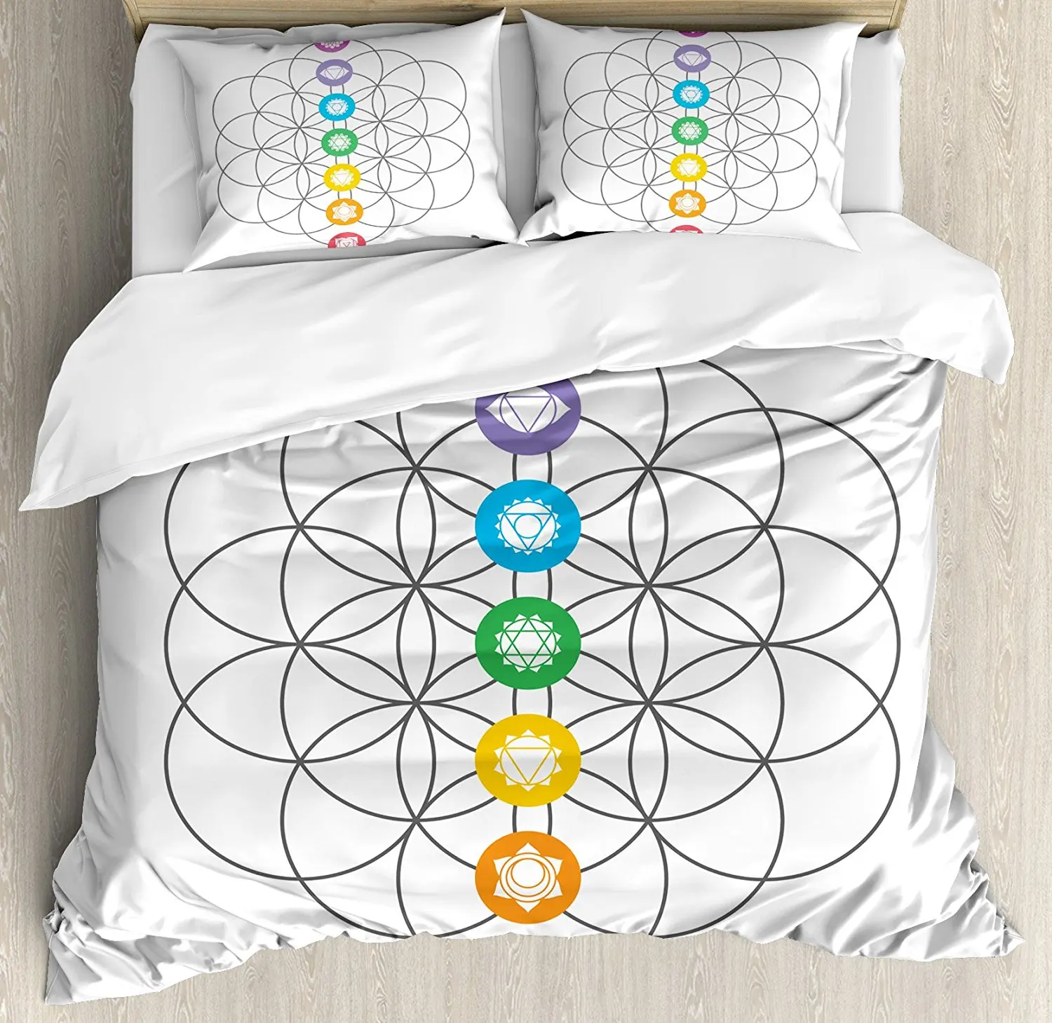 

Sacred Geometry Duvet Cover Set Chakra Points in Vintage Concentric Rings of Partial Circle Zen Theme Image Bedding Set