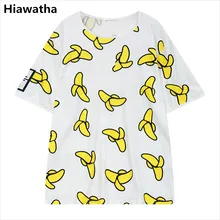 Hiawatha/женские футболки, модная длинная футболка с принтом бананов Харадзюку, летние свободные повседневные топы с короткими рукавами, футболки с круглым вырезом T3119