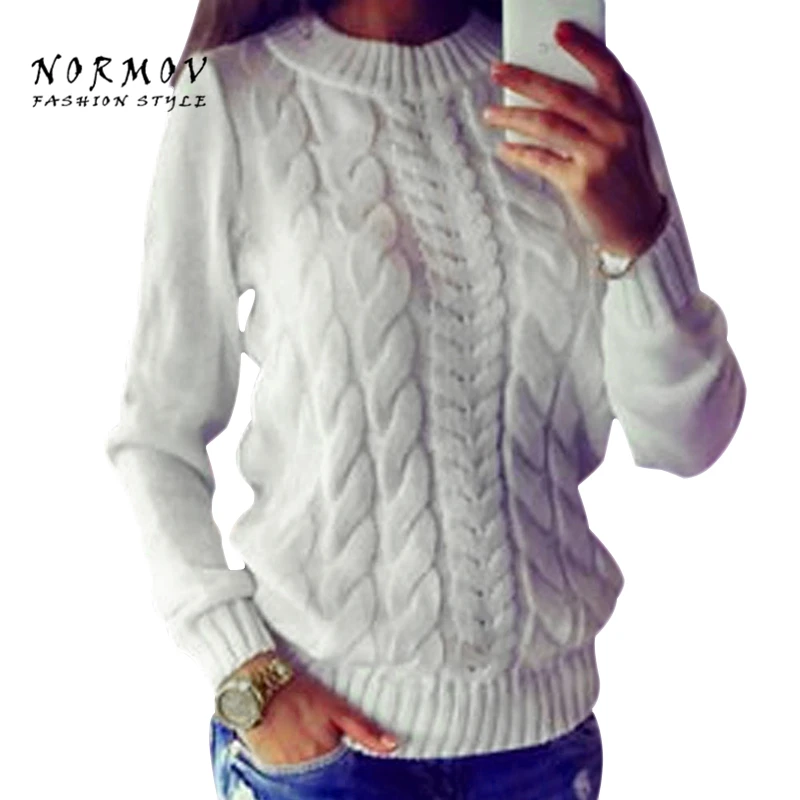 Goede NORMOV Trui Vrouwen Voorjaar 2018 Europa en de Verenigde Staten effen ronde lange mouwen dikke vrouwen gebreide truien truien