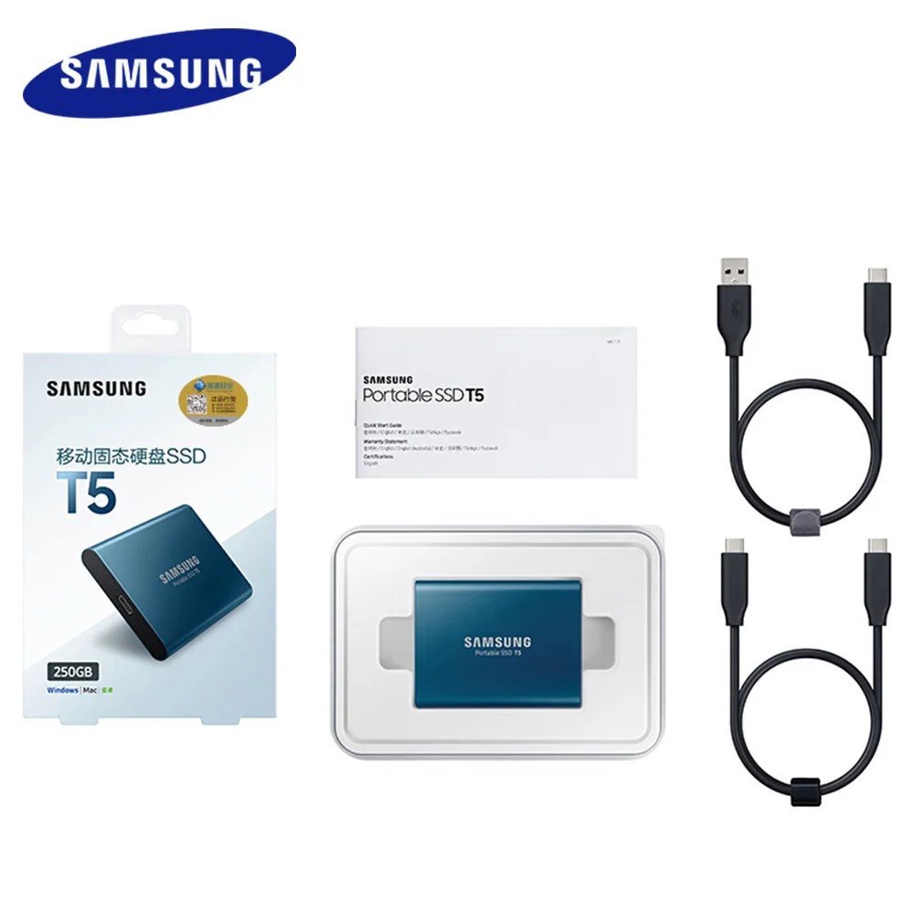 SAMSUNG Внешний твердотельный накопитель T5 250 ГБ 500 1 ТБ 2 ТБ USB 3,1 внешний жесткий диск SSD твердотельных дисков HDD для настольных ПК цвет: черный, синий