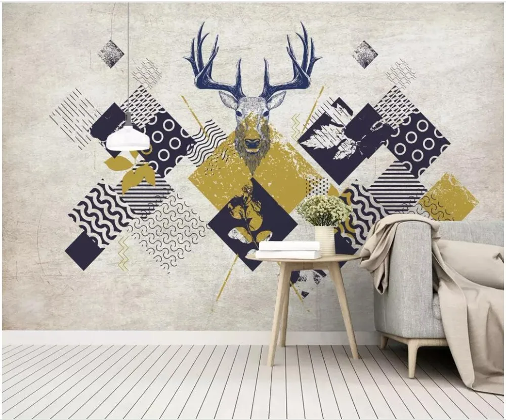 

Custom mural 3d photo wallpaper Simple modern triangle geometric deer head home decor 3d wall murals wallpaper for walls 3 d