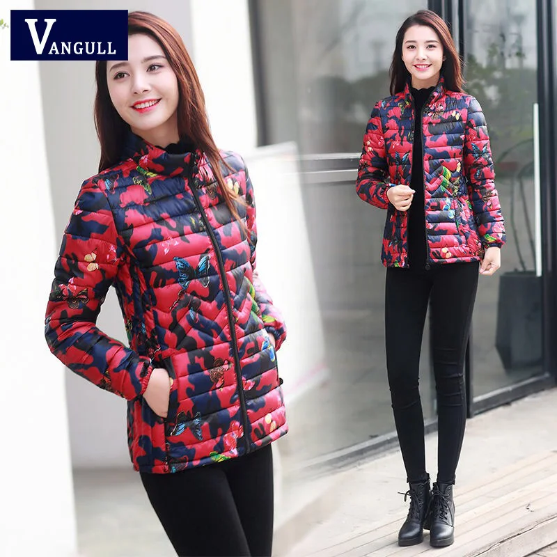 Najtaniej Vangull damski zimowy kwiatowy nadruk na kurtce Pluse rozmiar parki 2019 New Fashion płaszcze vintage gruby ciepły z długim rękawem wąska bluza