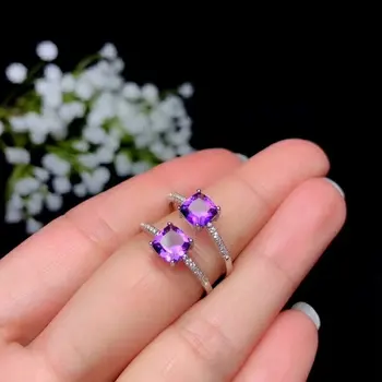 

shilovem 925 sterling silver piezoelectric amethyst Rings fine plant Jewelry women trendy open classic 6*6mm gift bj060606agz