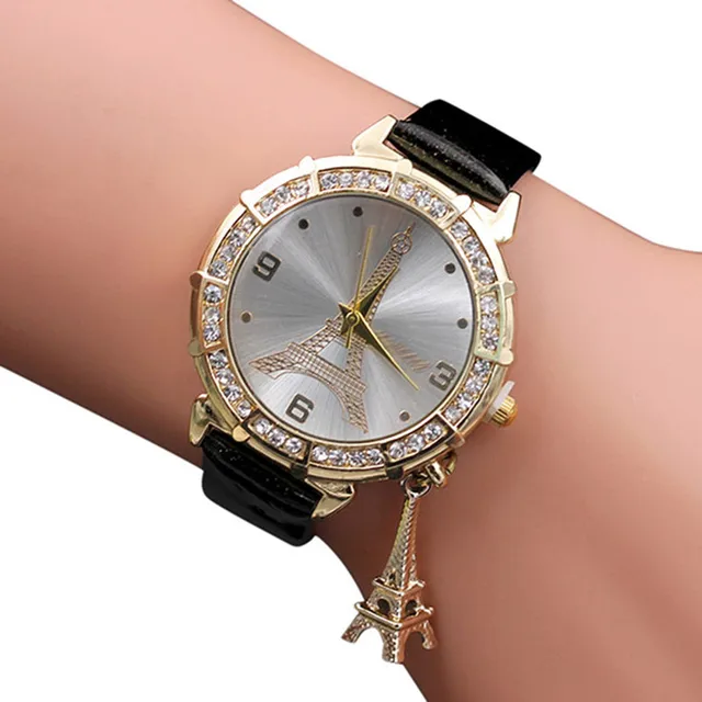 Women Quartz Wrist The Eiffel Tower Rhinestone pendant Wrist Watch Leather Brace Women Quartz Wrist The Eiffel Tower Rhinestone pendant Wrist Watch Leather Brace