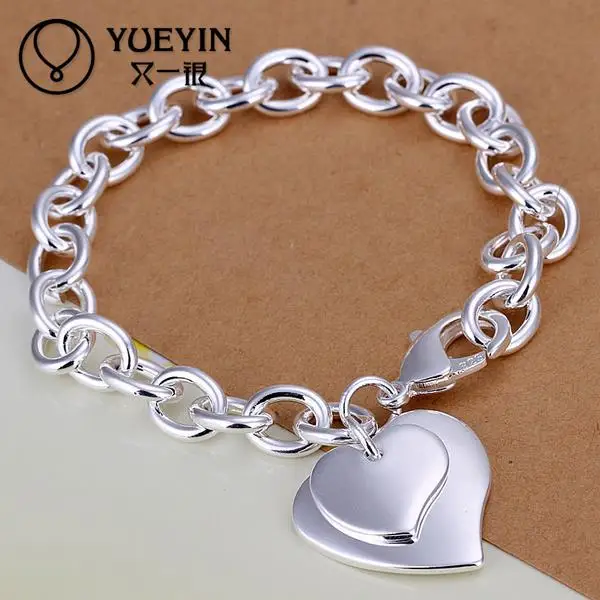 

H279 Heart Hot Selling Wholesale Silver Plated Fashion Bracelets Bracelets Jewelry Heart Chain Charm Bracelet
