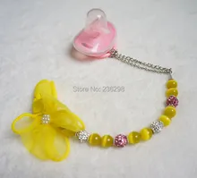Принцесса желтый опал бусы bling Горный Хрусталь ручной цепи соску/pacifier клипы/Манекен клип/Прорезыватели Для Зубов клип/соску держатель