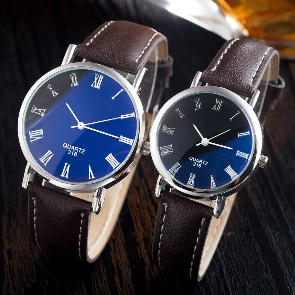 

wholeale 2019 fashion simple lovers couple mens women leather watch new ladies students leisure casual roma silver dial watches
