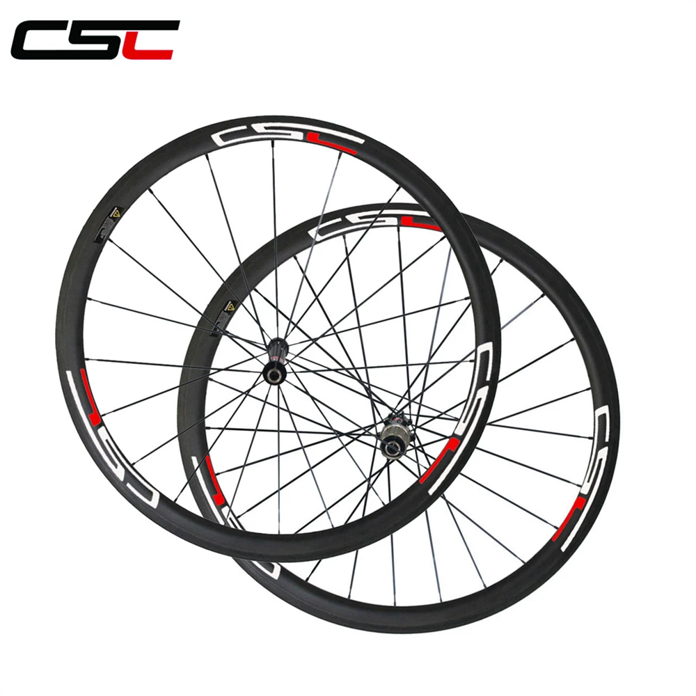 Best CSC  U Shape 38mm Tubular Carbon Road wheels 25mm Width Novatec AS511SB FS522SB hub sapim spokes1266g 2