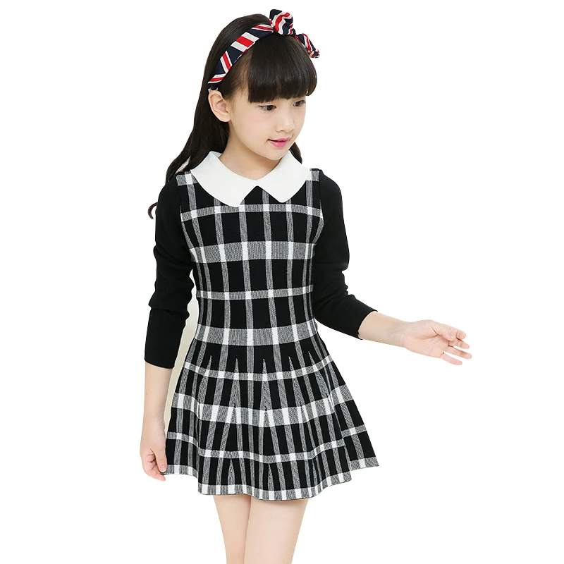 

Gulugulumi 2019 Brand Girls Autumn Spring Knit Plaid Dress Girl Princess Perform Long Sleeve Dress Kid School Cute Dress