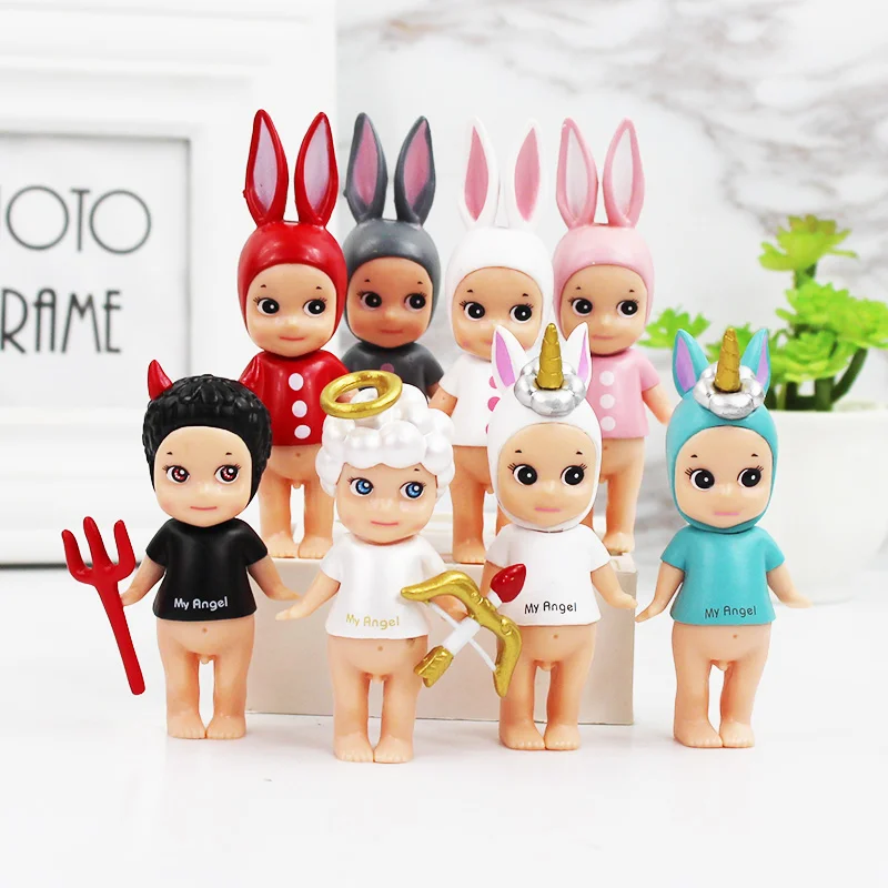 

8CM-10CM Kewpie doll Sonny Angel Unicorn Devil Cupid Mini Cartoon Animals Rabbit Horse Doll Cute Cake Toys Model doll kids gifts