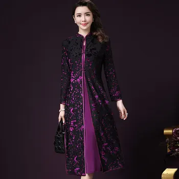 

Fashion Women Spring Dress Suits Vintage Two Piece Dress Set Elegant Lace Up Long Coat And Dress Female Plus Size Dresses Suit