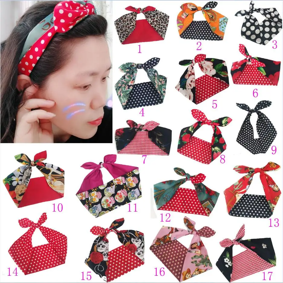 

floral colorful cute bunny ear rabbit ear DIY bow headband hairbands large bow clips rockabilly pinup polka hair accessories