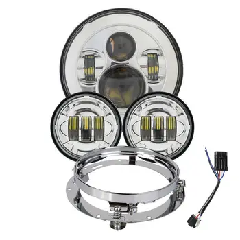 

For Motorcycle 1PC 7inch Round LED Headlight&2PCS 4 1/2 4.5Inch LED Passing Fog Lights+7inch Trim Ring