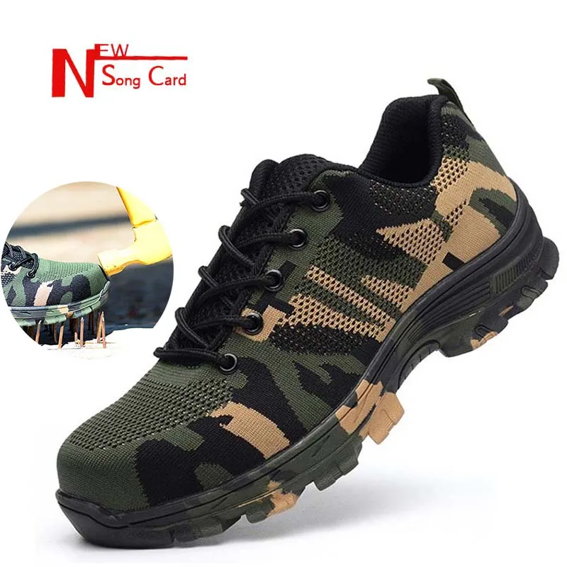 New song card 2019 breathable safety shoes mens Lightweight anti-smashing Steel Toe Outdoor work Boots Single mesh sneaker 36-46