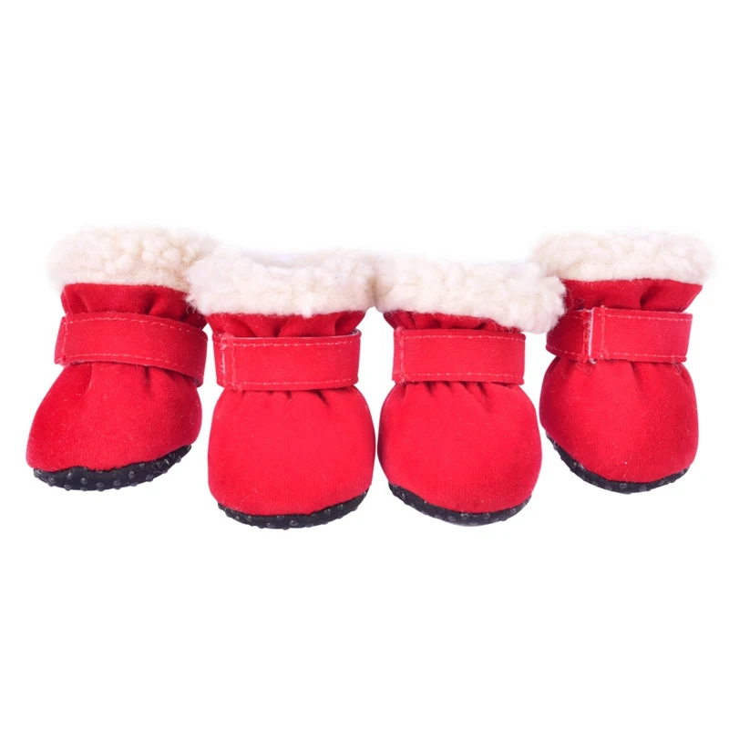4 шт./компл. Зимняя Теплая Обувь для собак с милой собачкой обувь, обувь для снега, для прогулок Смешанный хлопок щенок кроссовки товары для животных, S-XL - Цвет: Красный