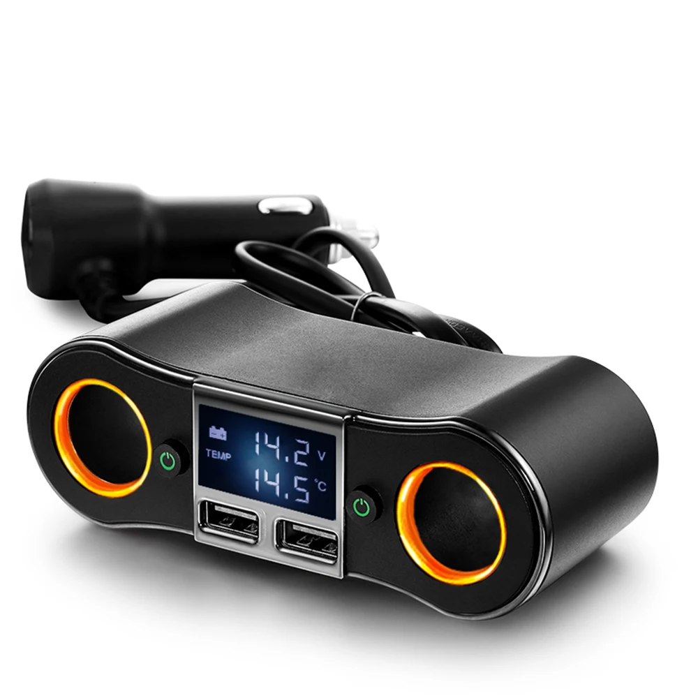 

ZNB02 Socket Cigarette Lighter Splitter Car Charger Adapter 3.5A Dual USB Ports Support Volmeter/Temperature LED Display