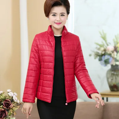 Зимние куртки для женщин среднего возраста, Женская куртка со стоячим воротником, маленькая хлопковая тонкая короткая хлопковая куртка, одноцветная куртка - Цвет: 6