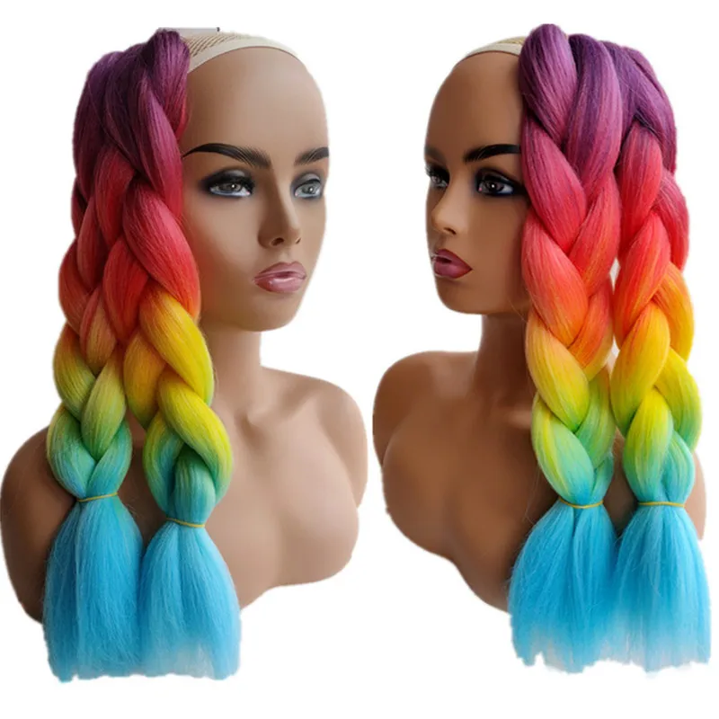 Pervado Hair 16" 100g Yaki Jumbo Braiding Synthetic Crochet Hair Braids Pink Rainbow Ombre Crochet Bob Braids for Kids Women