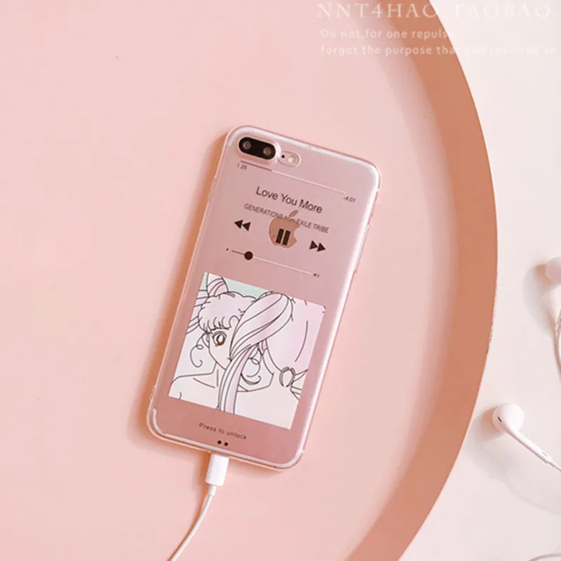 Плеер Сейлор Мун Kawaii чехол для iPhone X XS прозрачные чехлы 7 6 6s 8 Plus Мягкий симпатичный