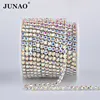JUNAO SS6 8 10 12 16 18 Glass AB Crystal Rhinestones Chain Silver Metal Trim Strass Ribbon Banding Crystal Applique for Crafts ► Photo 1/6