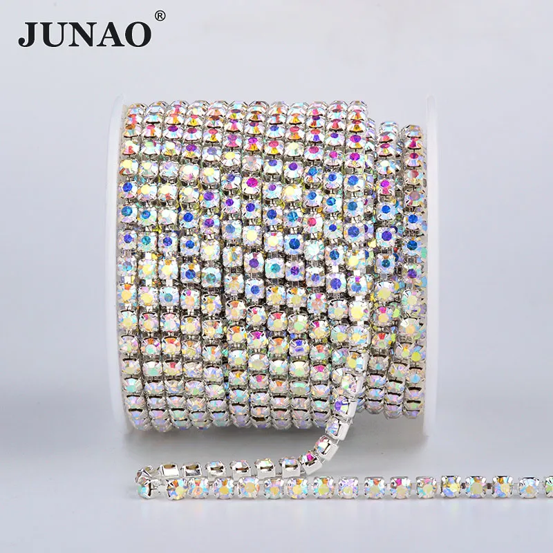 Прозрачная стеклянная Стразы JUNAO SS6 8 10 12 16 18 кристальная лента серебряная