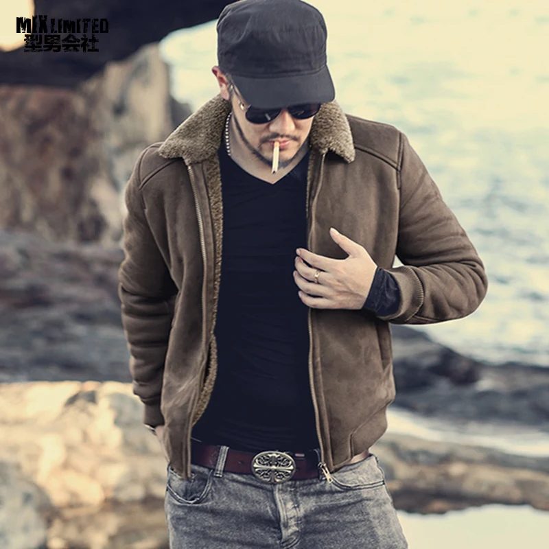 Мужская Зимняя шерстяная теплая приталенная куртка на молнии из искусственного