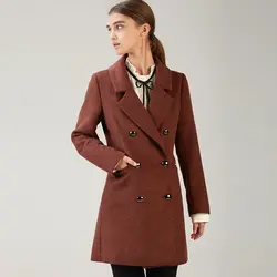 Новые корейские зимние женские пальто для женщин Красный кашемир плюс Размер средний и длинный плащ Тонкий был тонкий шерстяной пиджак
