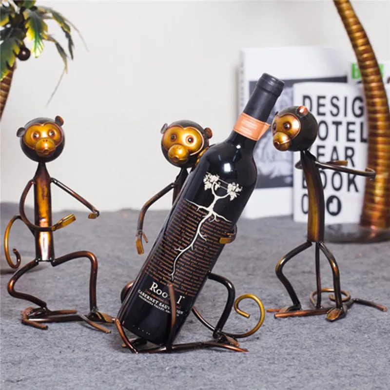 

Monkey Wine Rack Metal Animal Shaped Wine Holder Shelf Sculpture Bottle Holder Kitchen Bar Display Shelf Decoration L3104