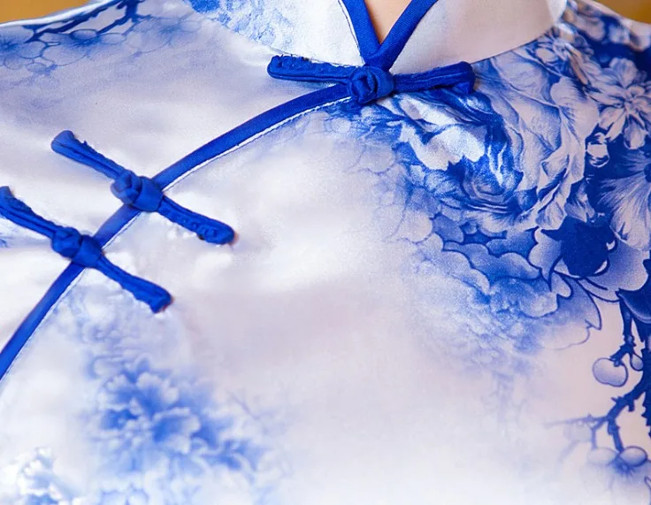 New Satin Women's Traditional Chinese Cheongsam Dresses Vestido Printing Stand Collar Short Sleeve Silk Plus Size 4XL (7)