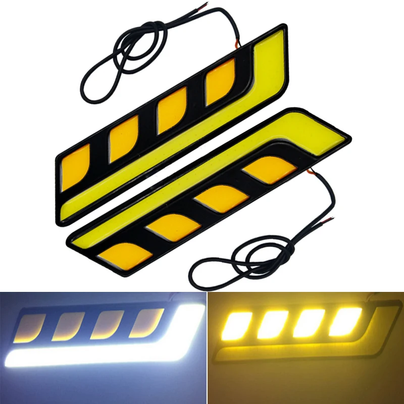

2pcs Car DRL Daytime Running Light COB Dual Color White/Yellow Waterproof Auto Turning Signal Light Fog Lamp DC 12V