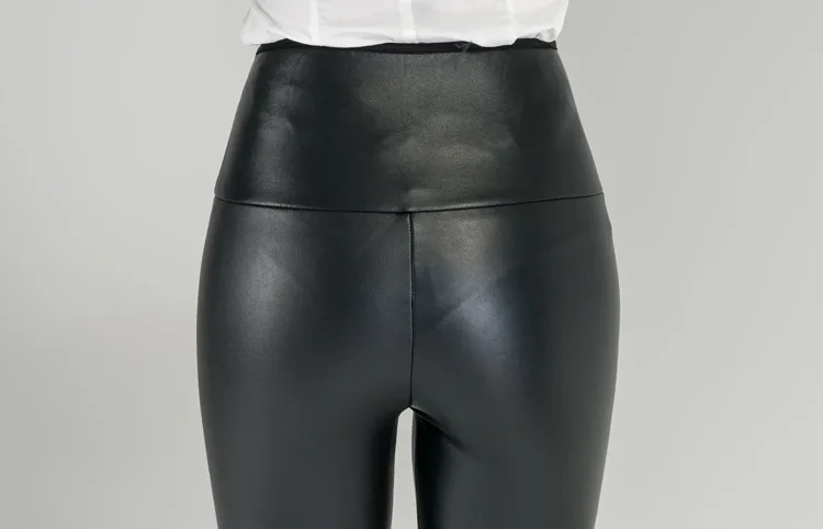 2017 Women's winter high waist warm PU leather pants female plus velvet thick fur imitation sheepskin female leggings (8)
