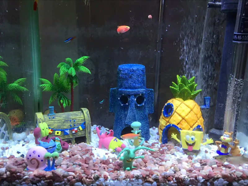 8 sztuk/partia Aquarium Fish Tank Dekoracji Spongebob Squidward Macki Eugene H Krab Akwarium