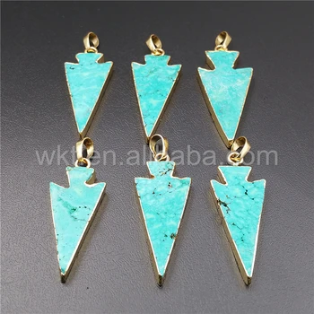 

WT-P992 Fashion Arrow howlite stone pendant with gold eletroplated in high quality,arrowhead howlite pendant wholesale