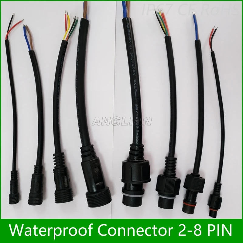 5 пар водонепроницаемый разъем ток 2.4A/4A 5 pin/6 pin/7 pin/8pin с проводным кабелем IP67 Женский штекер 0,3/0,5(мм2