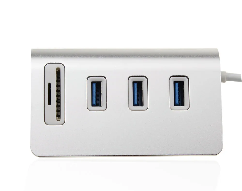 3 портовый алюминиевый концентратор USB 0 с кардридером для SD/TF карт