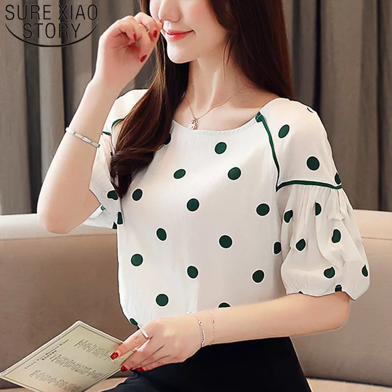 

Fashion women blouses tops 2019 off shoulder top korean fashion clothing chiffon blouse ladies tops Dot white blouse 3398 50