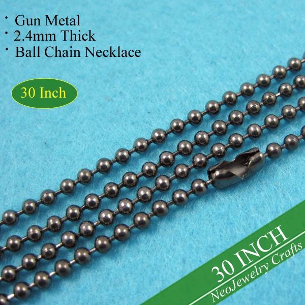 100 30 Inch Gun Metal Black Ball Chain Necklace, 76mm Ball Chains, 2