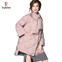 Новая мода, женские зимние пуховики средней длины, отложной воротник с шарфом, женский теплый пуховик на утином пуху, Свободное пальто, PQ086